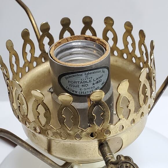 MILK GLASS LAMP by Currier and Ives, electrified and oil burning too, Farmhouse - Picture 7 of 15